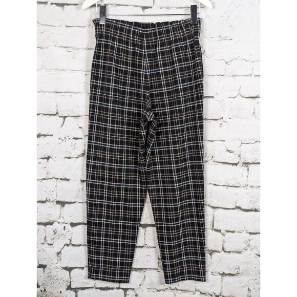 ANN TAYLOR Black Plaid Paper Bag Ankle Pants Pockets Small - Picture 4 of 7